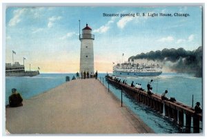 Chicago Illinois IL Postcard Steamer Passing US Light House c1910's Antique
