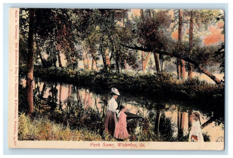 1907 Park Scene Mother And Child Waterloo IA, The Henderson Drug Co. Postcard