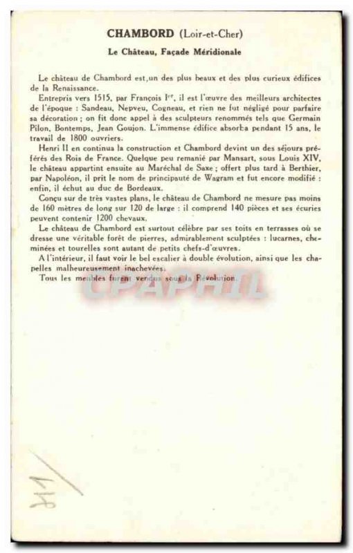 Old Postcard Chambord castle