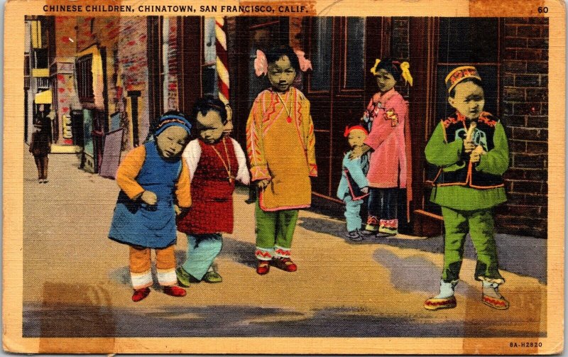 Chinese Children Chinatown San Francisco California CA Linen Postcard UNP VTG