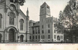 LUTHERAN CHURCH AND COURT HOUSE SAVANNAH GEORGIA INDIANA DPO POSTCARD 1910