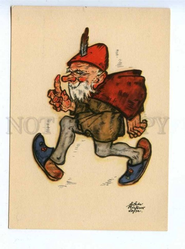 195853 GERMANY running Gnome by LOSSIN Vintage postcard
