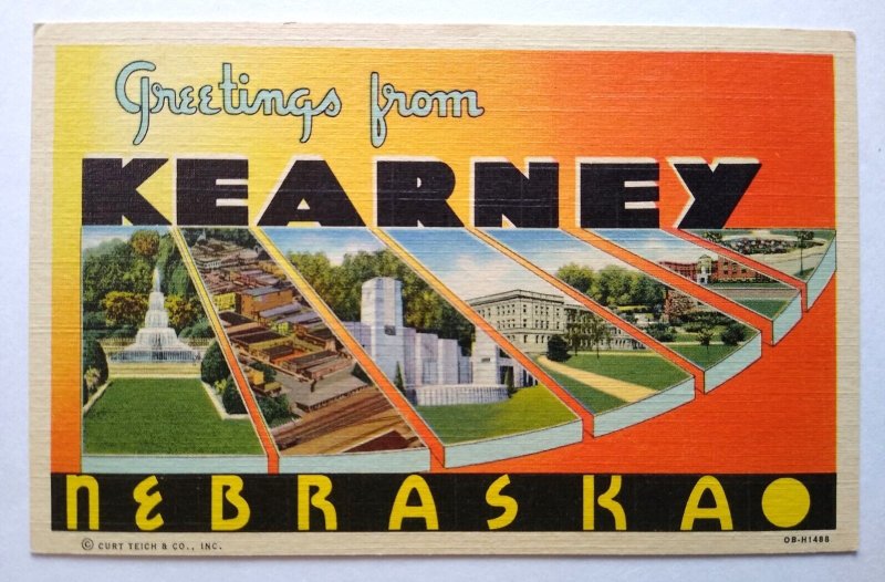 Greetings From Kearney Nebraska Postcard Large Letter Curt Teich Unused Vintage 