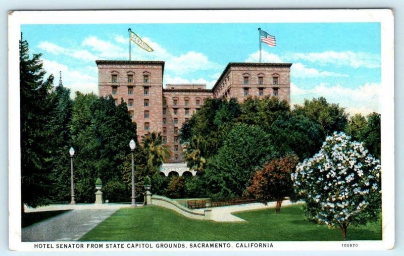 2 Postcards SACRAMENTO, California CA ~ HOTEL SENATOR & LOBBY Interior c1930s