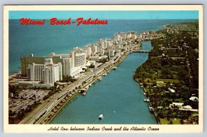 Hotel Row, Indian Creek, Miami Beach, Florida, Vintage 1965 Aerial View Postcard