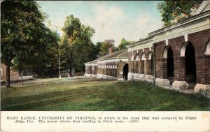 Vtg 1910s University of Virginia West Range Charlottesville VA Unused Postcard