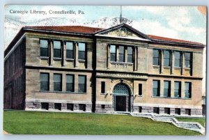 Connellsville Pennsylvania PA Postcard Carnegie Library Building 1912 Antique