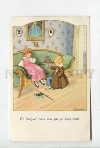 477357 Pauli EBNER Kids Bouquet Declaration of Love Vintage postcard #1270