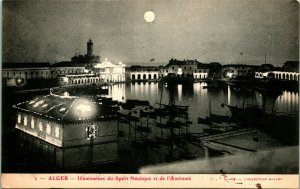 Vtg Postcard Algiers Algeria Alger Water Sports and Admiralty Illumination Night