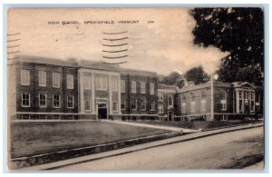 1949 High School Building Scene Street Springfield Vermont VT Vintage Postcard