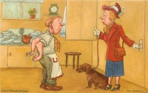 Artist impression Woman Daschund husband Comic Humor Postcard 20-1839