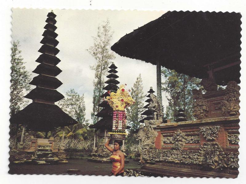 Indonesia Bali Temple Balinese Girl w Offering on Head Vtg Postcard 4X6