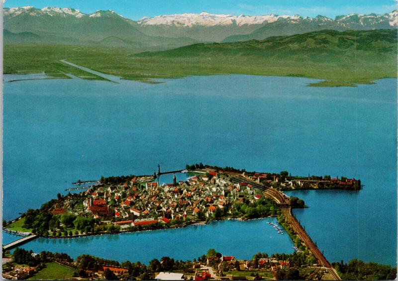 Ferieninsel Lindau im Bodensee Germany Birdseye UNUSED Vintage Postcard D92