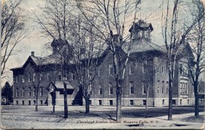 Postcard New York Niagara Falls Cleveland Avenue School Flag Cancel 1909 V105