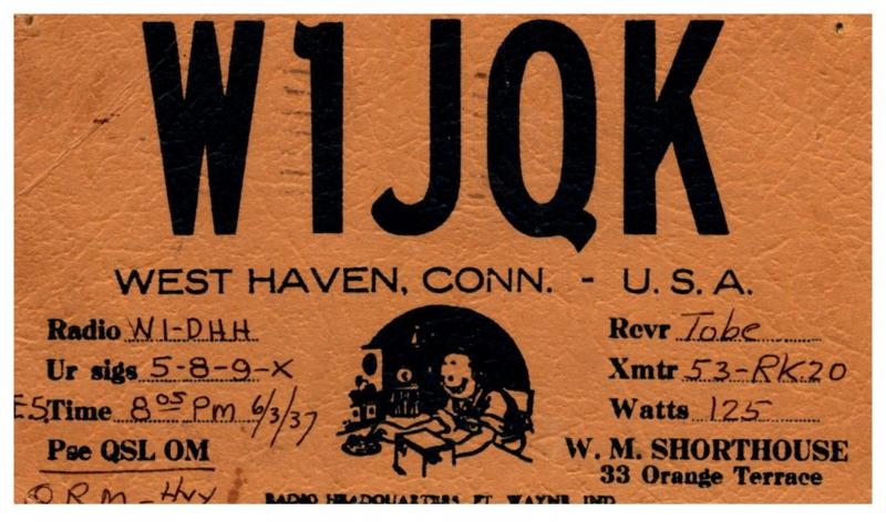 Connecticut   West Haven , QSL , W1JQK postmarked 1937