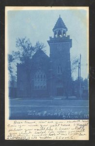 RPPC CYANATYPE OTTAWA ILLINOIS CHURCH EARLVILLE ILL. REAL PHOTO POSTCARD