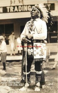 Native America Indian, RPPC, Spirit Buffalo, Trading Post Mille Lacs Lake MN