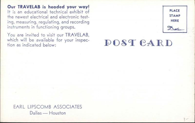 Earl Lipscomb Assoc Electronics Dallas Houston TX Travelab Trailer Postcard