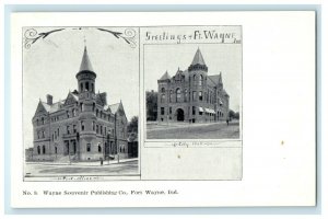 1905 Post Office and City Hall, Greetings from Fort Wayne, Indiana IN Postcard