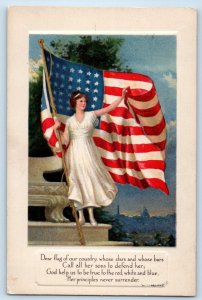 1918 Woman With American Flag Waving WWI Columbus Ohio OH Antique Postcard