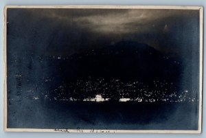 Hong Kong Postcard Night View of Town Buildings c1910 Antique RPPC Photo