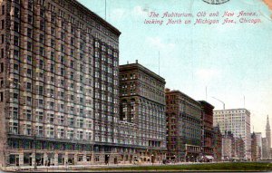 Illinois Chicago The Auditorium Old and New Annex Looking North On Michigan A...