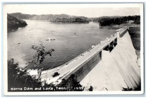 1953 Birds Eye View Of Norris Dam And Lake TN Cars Cline RPPC Photo Postcard 