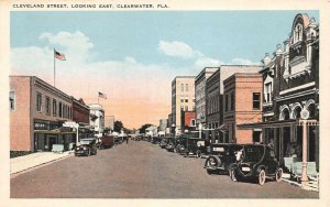 CLEARWATER, FL Cleveland Street Scene Looking East Florida Postcard ca 1920s