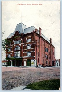 Saginaw Michigan MI Postcard Academy Music Building Exterior View 1911 Vintage