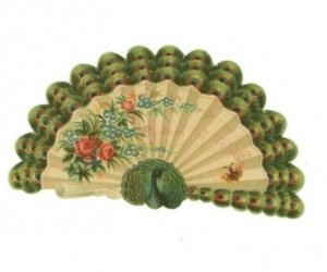 1880s Die-Cut Ladies' Fans Peacock Feathers Butterfly Moth Lot Of 4 P225