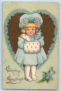 Annapolis MD Postcard Valentine Greetings Little Girl Handwarmer Flowers Tuck
