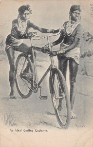 YOUNG WOMEN WITH BICYCLE~IDEAL CYCLING COSTUME~1910s PHOTO POSTCARD 