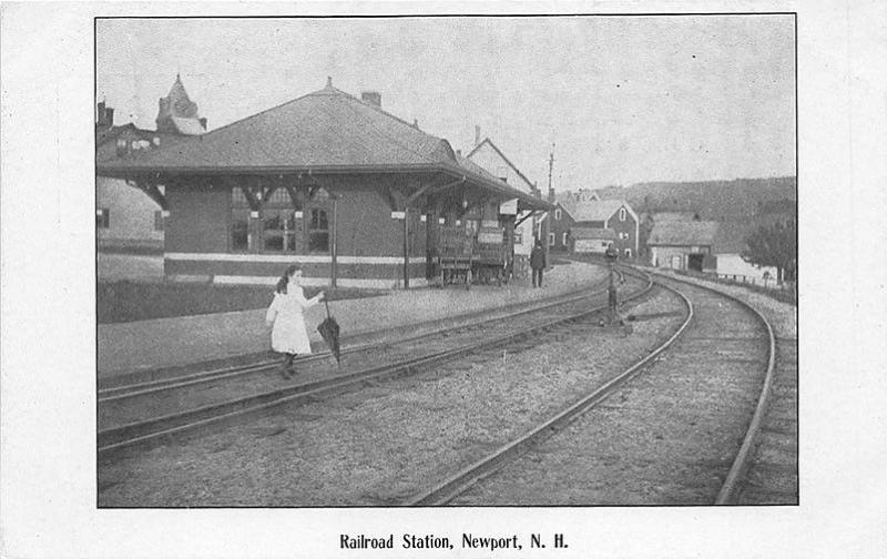 Newport NH Railroad Station Train Depot Young Girl Postcard