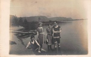 RPPC, Two COUPLES Standing In LAKE In OLD FASHIONED BATHING SUITS  1912 Postcard