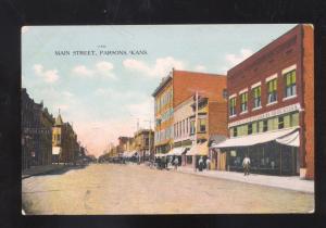 PARSONS KANSAS DOWNTOWN STORES MAIN STREET SCENE VINTAGE POSTCARD