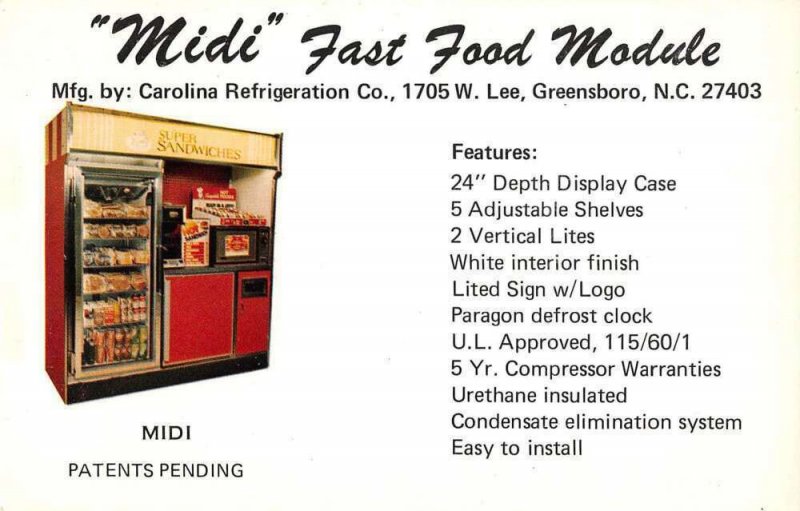 Greensboro North Carolina Fast Food Refrigerator Advertising Postcard AA44574
