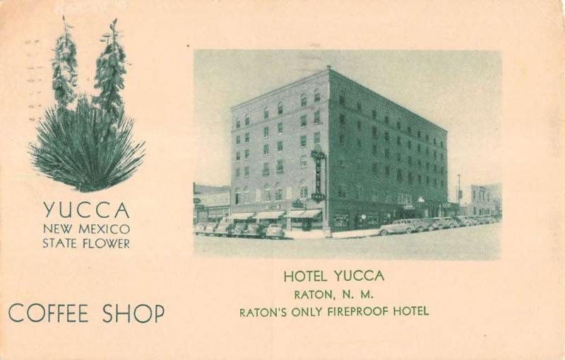 Raton New Mexico Hotel Yucca Flower Street View Antique Postcard K15316