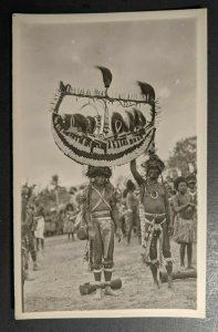 Mint Vintage Natives with Head Dress Papua New Guinea Real Photo Postcard RPPC