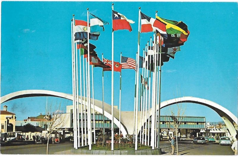 Nogales Arizona Mexico Immigration Border Crossing Ave of Flags 1950s Cars