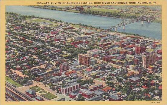 West Virginia Huntingon Aerial View Of Business Section Ohio River And Bridge...