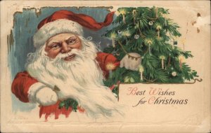 Christmas Santa Claus Tree Candle Gilt Embossed c1900s-20s Postcard