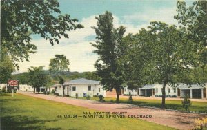 Manitou Colorado All States Court 1940s Roadside Thomas linen Postcard 21-13467