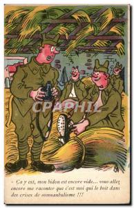 Old Postcard Militaria Humor Illustrator's it my bottle is empty