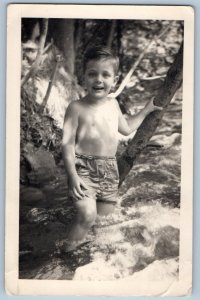 c1910's Little Boy Swimming Pine Hill New York NY RPPC Photo Antique Postcard