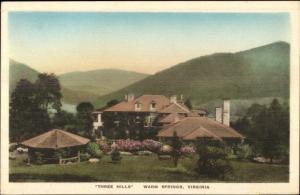 Warm Springs VA Three Hills Hand Colored Postcard rpx