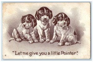 1912 Puppies Dog Let Me Give You A Little Pointer Postville Iowa IA Postcard
