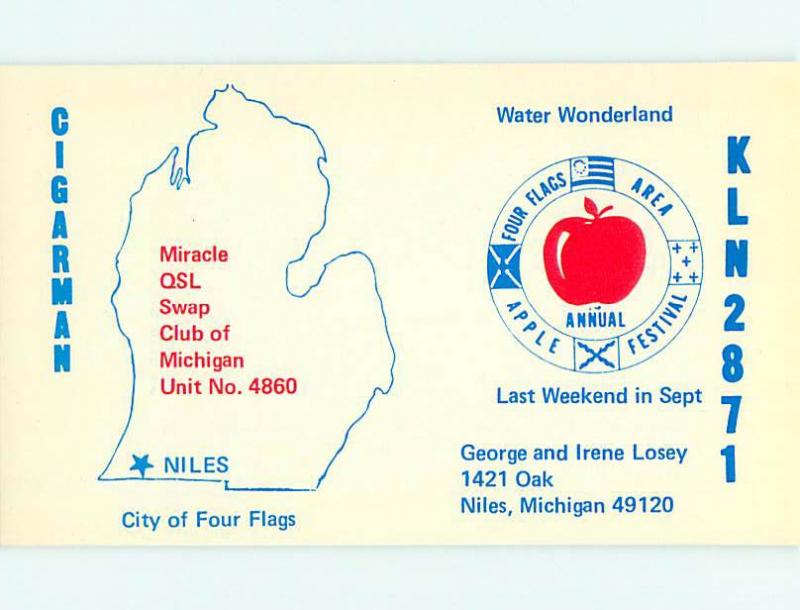 comic - QSL HAM RADIO CARD Niles Michigan MI t1109