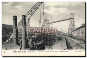 Old Postcard Brest & # 39arriere port and ferry boats bridge