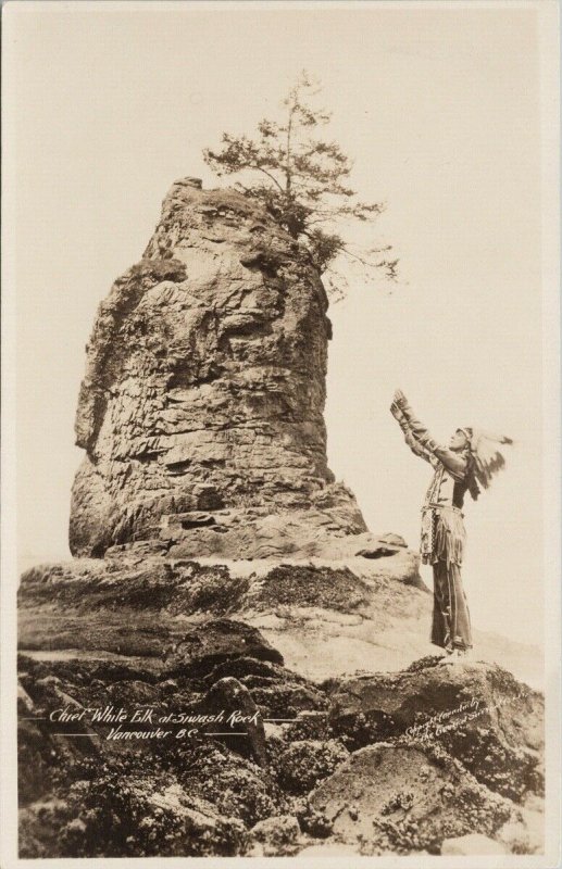 Chief 'White Elk' at Siwash Rock Vancouver BC Gowen Sutton RPPC Postcard G1