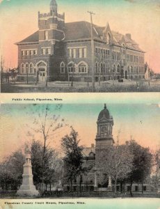 2~Postcards PIPESTONE Minnesota MN  SCHOOL & COUNTY COURT HOUSE~Civil War Statue